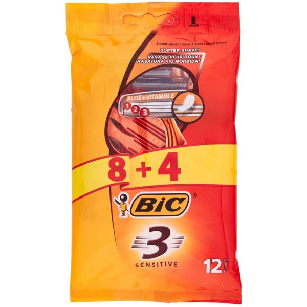 خودتراش بیک 3 لبه ضد حساسیت مدل Bic Sensitive 3 بسته 12 عددی - Image 1