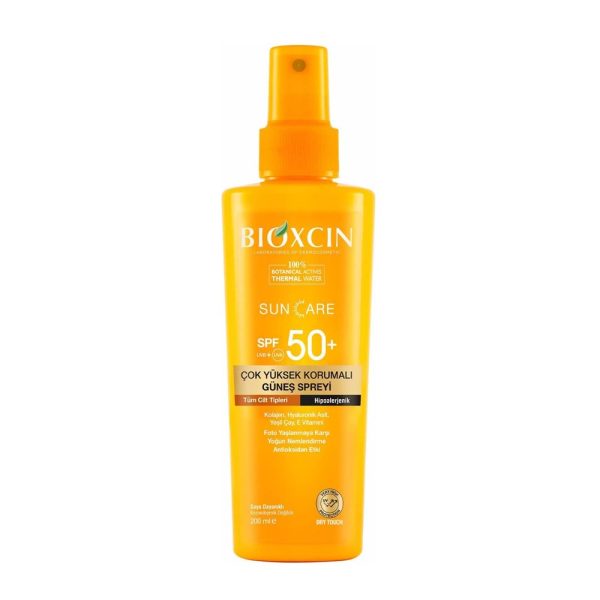 اسپری ضد آفتاب بیوکسین مدل +SPF50 مناسب انواع پوست حجم 200 میلی لیتر